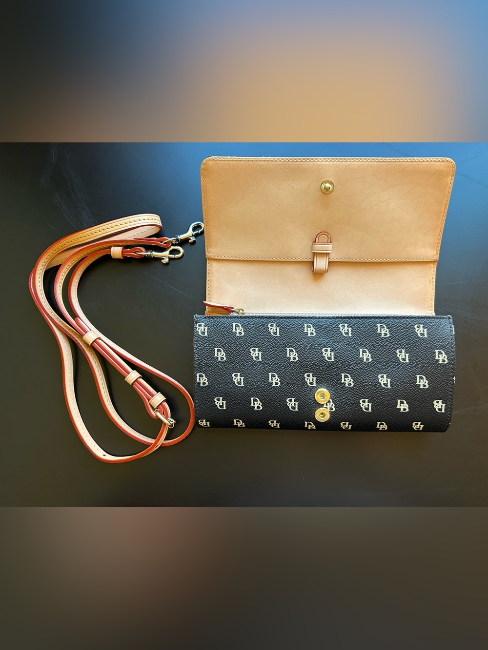 Black and White Dooney and Bourke Wallet with Crossbody Strap